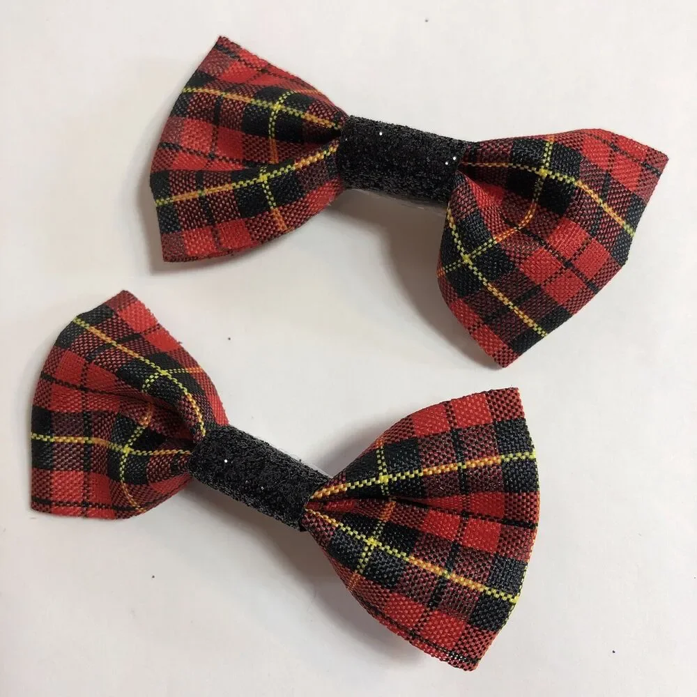 Hair Clip Barrette Lot Ribbon Bow - White and Red Plaid - Trendy New Coquette